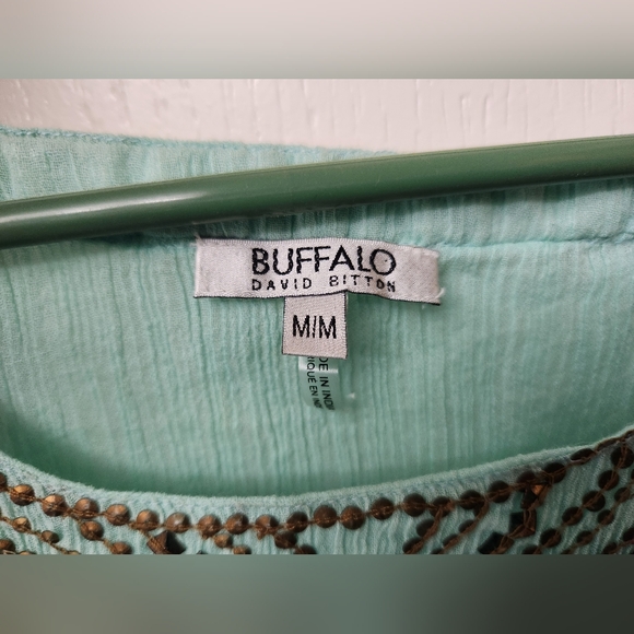 Mint Green Gauze and Fringe Open back Top w Bronze sequins Size M-L - Picture 4 of 9